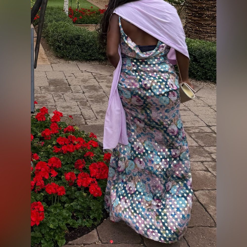 Dress the Population One-Shoulder Floral Satin Gown - Picture 4 of 5